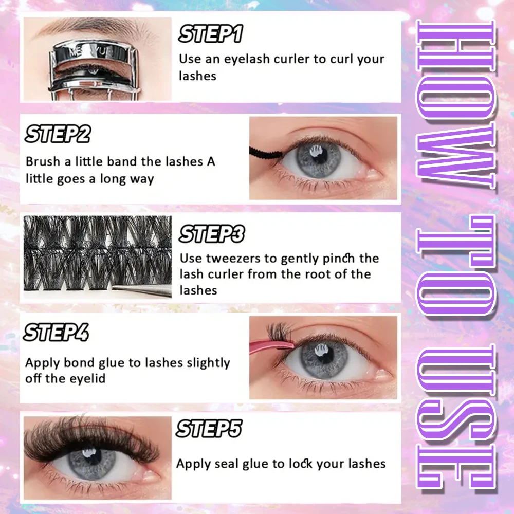 Ciglia individuali Cluster C Curl Mix Cluster di ciglia 3D Wispy Estensione ciglia fai da te 0.1mm Fascia super sottile Ciglia naturali riutilizzabili