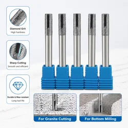 6-16mm Flat End Sintered Stone Tools with Groove Diamond CNC Router Bit Engraving Cutter Slotting Bottom Milling Cutting Granite