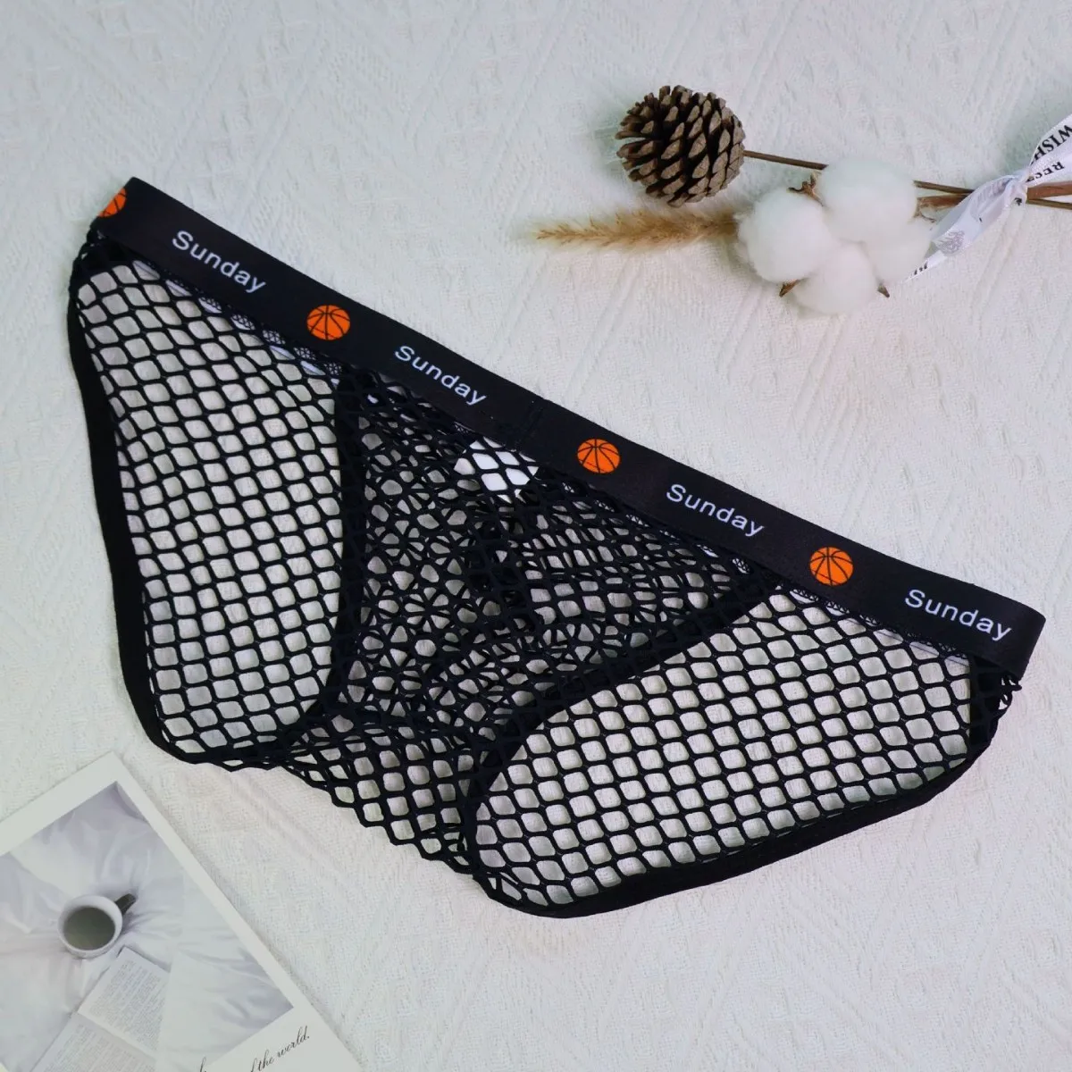 

Men's Sexy Brief Summer Fishnet Mesh Hollow Transparent Cool Feel Underwear Gays Erotic Low Waist U Convex Pouch High Fork Tanga