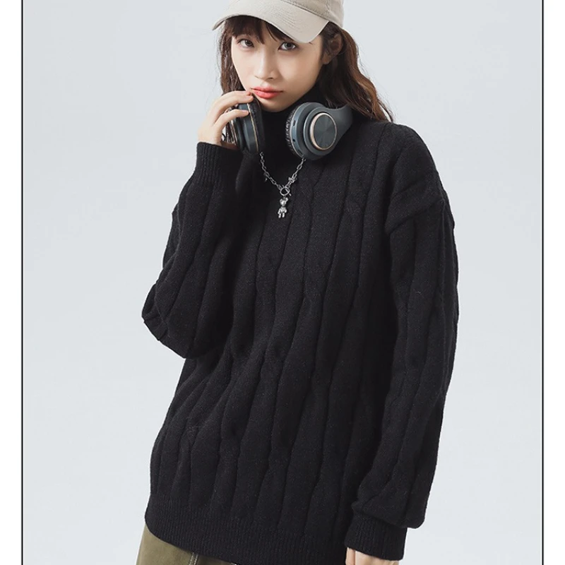 Jesienno-zimowy gruby sweter vintage damski, pulowery z długim rękawem, dopasowane dzianinowe miękkie swetry, streetwearowy golf.