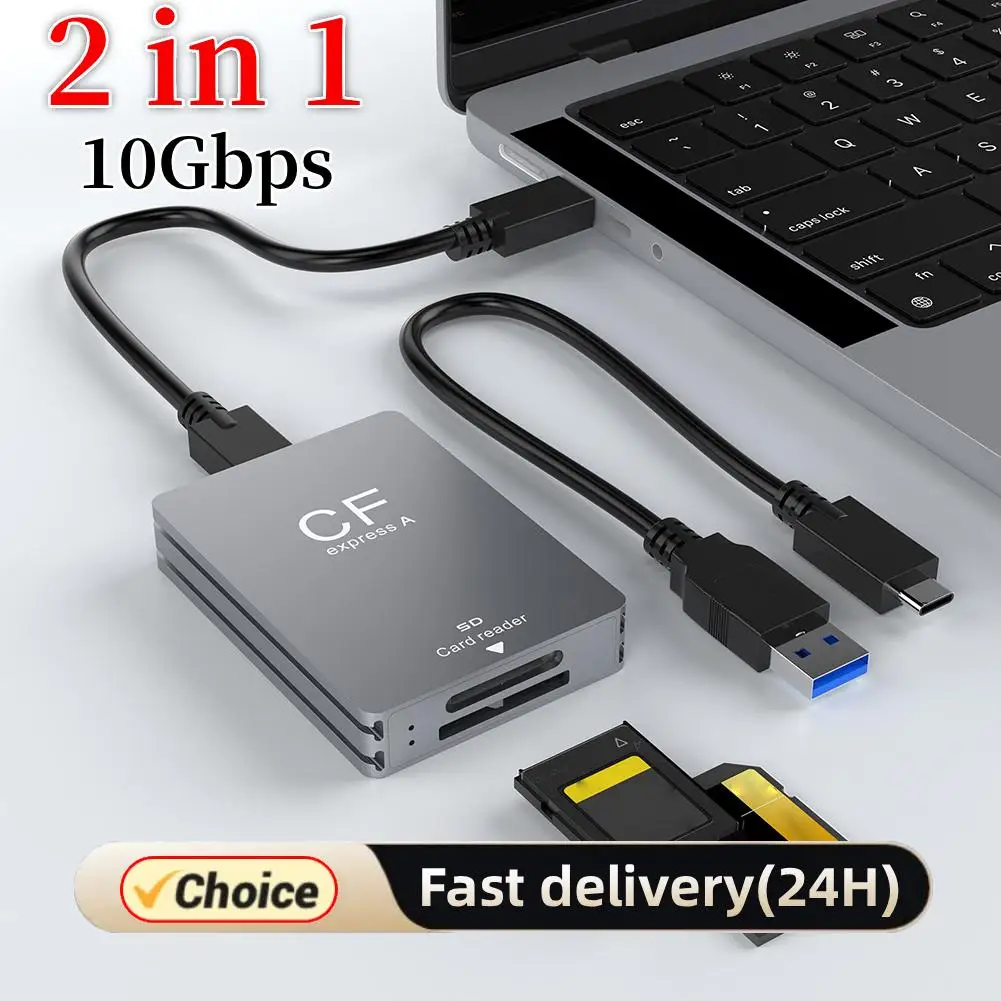 قارئ بطاقات SD 2 في 1 CFexpress من النوع A USB 3.2 بسرعة 10 جيجابت في الثانية مع كابل USB C إلى USB C/A يدعم نظام التشغيل Android/Windows/Mac لـ SLR
