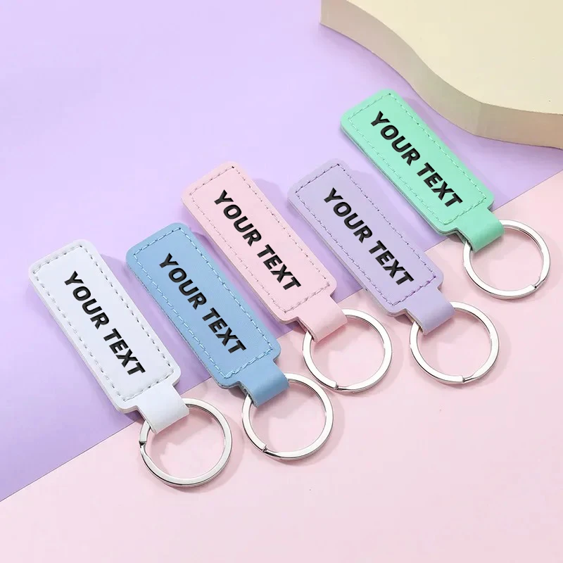 100Pcs Personalized PU Leather Keychain Free Custom Engraving Name Date LOGO Blank Different Text Both Sides Wedding Birthday