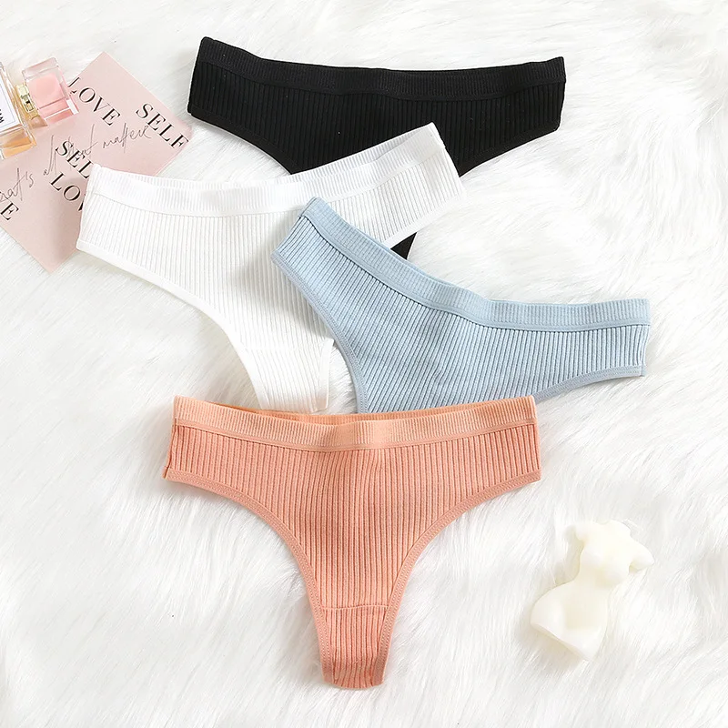 4-teiliges Damen-Unterwäsche-Set: Modische Gestreifte Tangas aus Weicher Baumwolle, Sexy Lingerie, Atmungsaktive G-Strings, Bequeme T-Backs – Detail 10