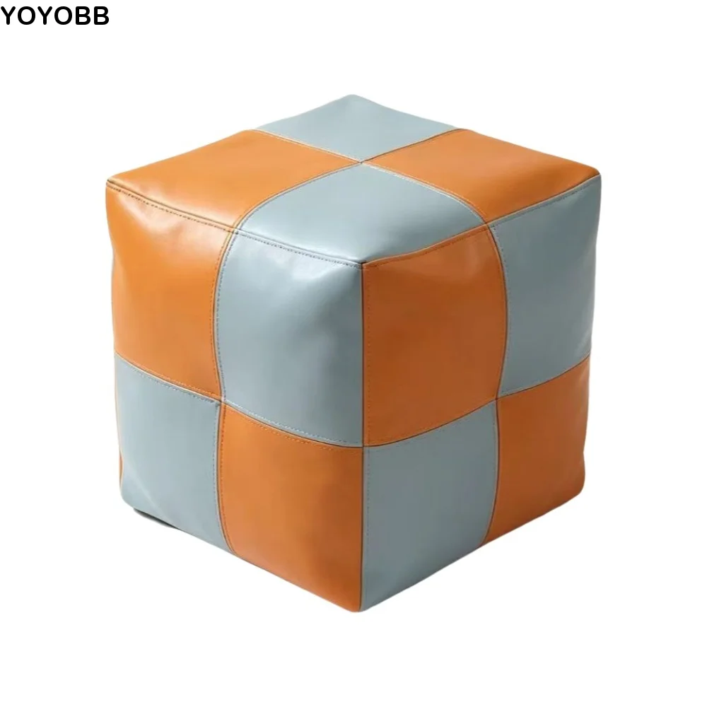 Shoe Changing Stool PU Leather Footstool Cover Unfilled Waterproof Pouf Cover Large Capacity Detachable Ottoman Stool Bedroom