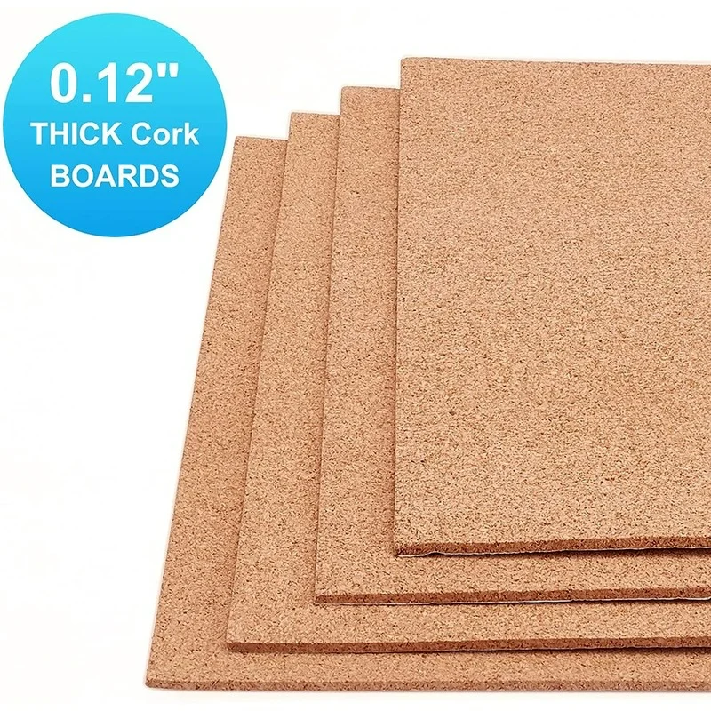 4 Pack Self-Adhesive Cork Sheets(3mm Thick) Rectangle Insulation Cork Backing Sheets for Coaster  Wall Decoration Party