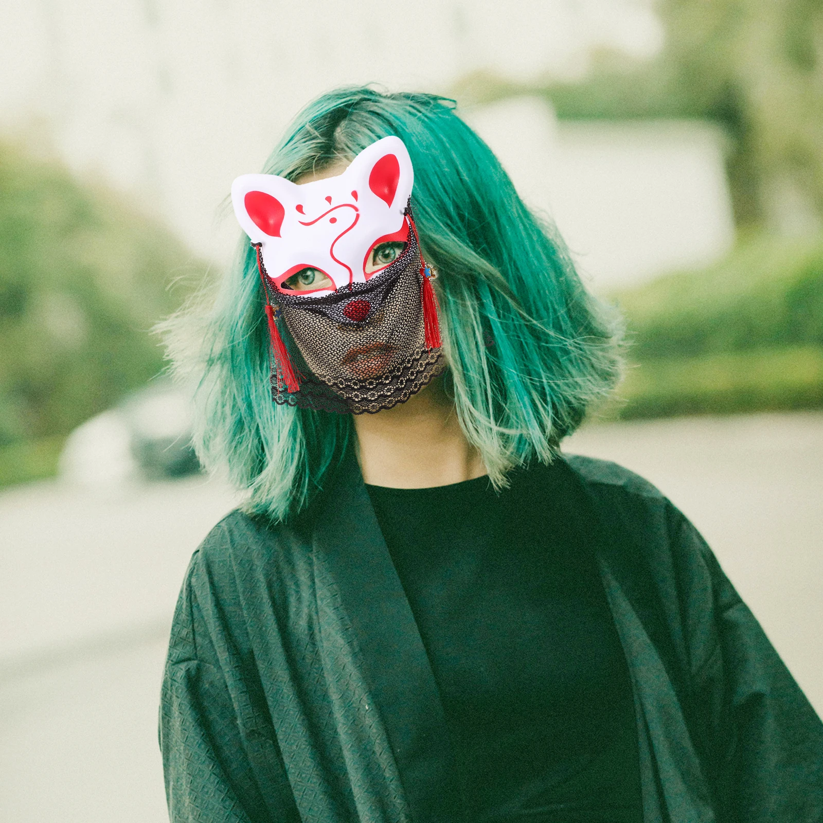 

Fox Mask Lace Half Face Fox Cosplay Mask Plastic Fabric Material for Halloween Masquerade Party Decoration Party Accessory