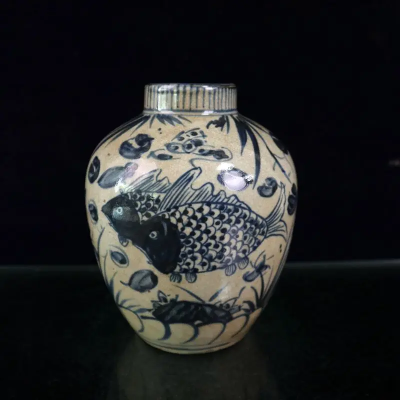 

6,3-дюймовый китайский сине-белый фарфоровый горшок с крышкой для взлома рыбы и рыбы