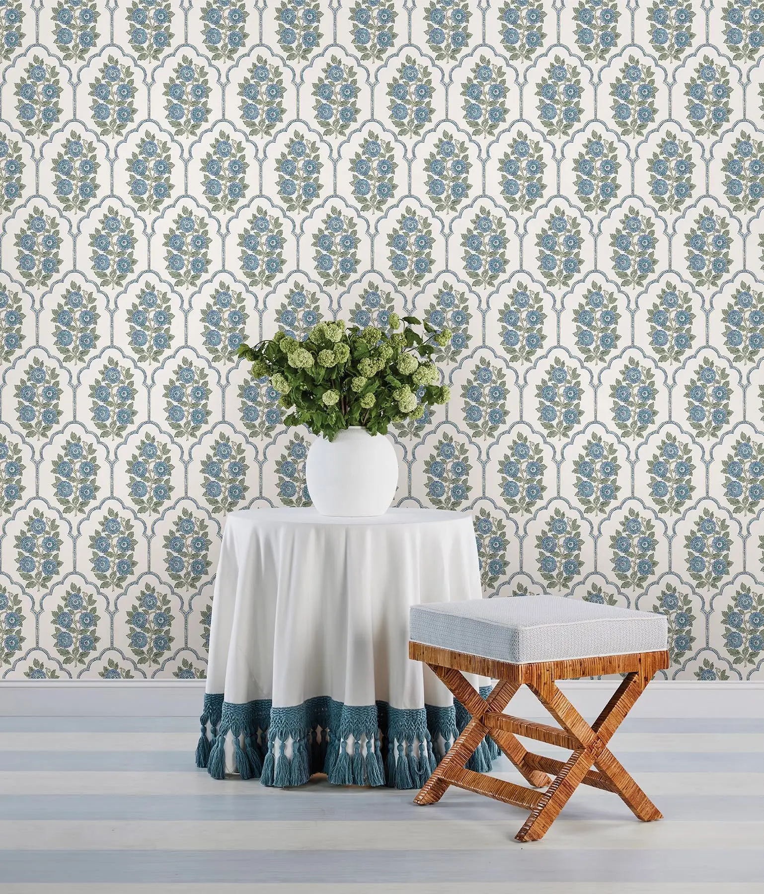 Boho Vintage Blue Floral Self Adhesive Wallpaper Moroccan Geometric Removable Waterproof Wall Sticker for Cabinet Home Decor