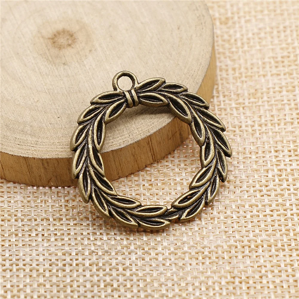 WYSIWYG 3pcs Charms Olive Branch Laurel Wreath 36x34mm Tibetan Pendants Crafts Making Findings Handmade Antique DIY Jewelry