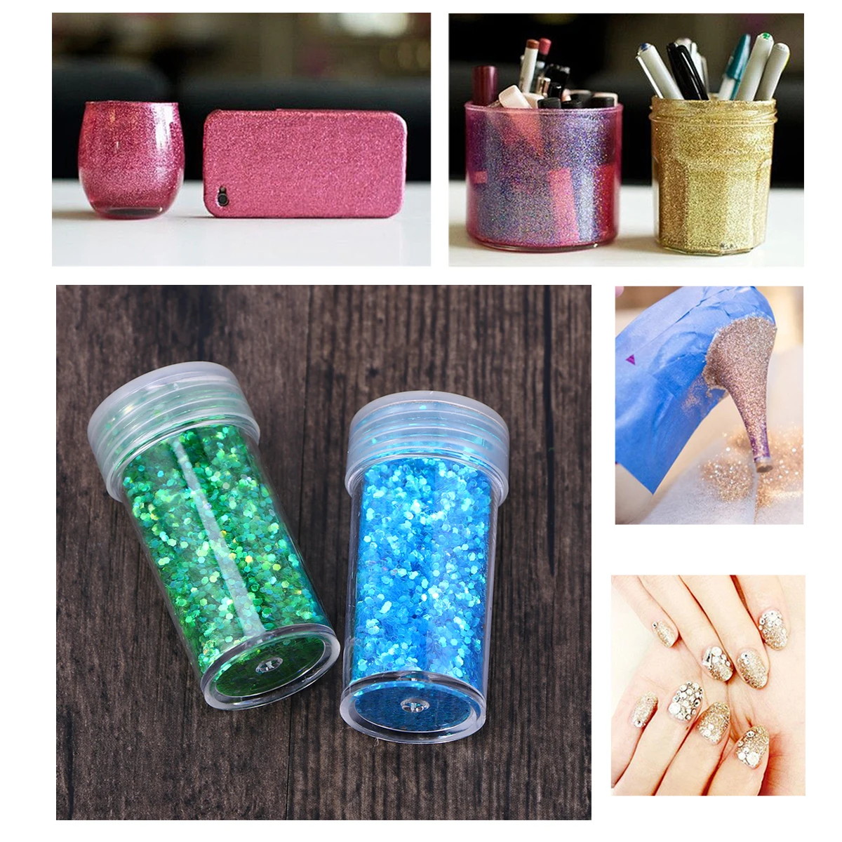 

12pcs 12 Colors Holographic Pigment Set Glitter Dust Powder For Nail Art Eye Makeup Diy Crafts Fluorescent Effect Bottle Sequins