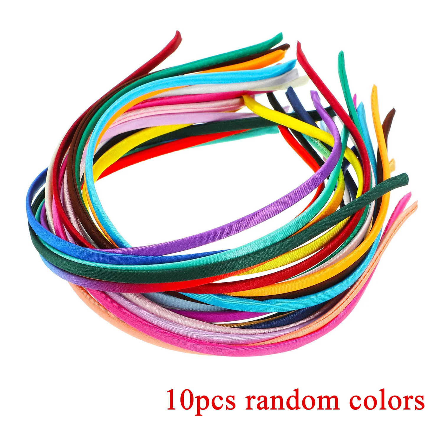 10Pcs/Set Colorful DIY Satin Covered Headbands for Women Girls 1cm Cloth Headband Multicolor Thin Hairband Hair Accessories