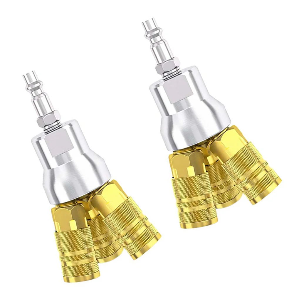 2Pcs 3-Way Air Manifold 4 Ports Industrial Pneumatic Air Compressor Quick Connect Socket In Line Type Air Hose Splitter 1/4''
