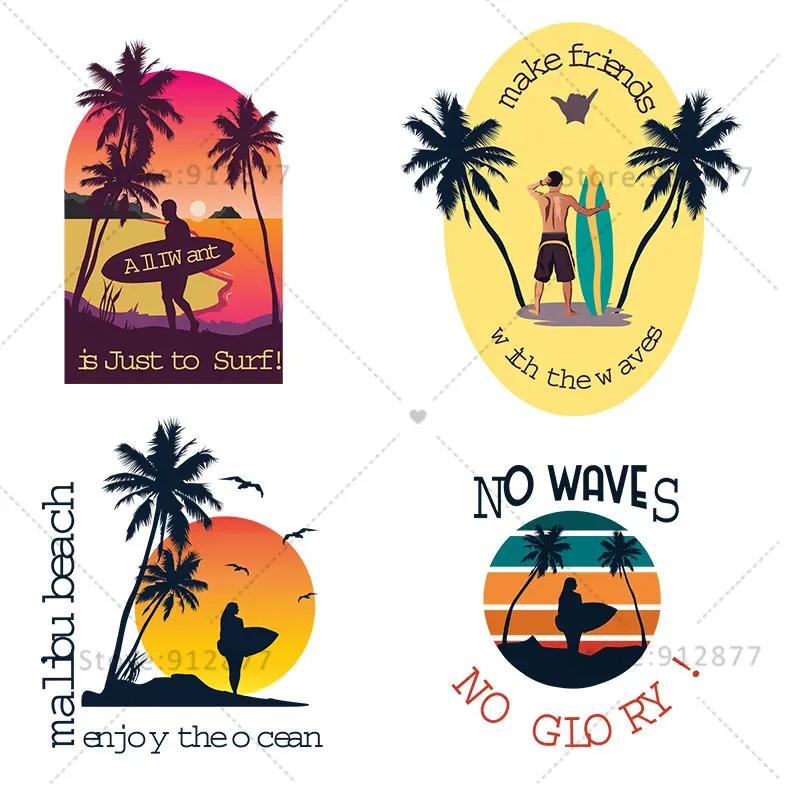 Ready to Press on Garment  Surf Waves Enjoy Holiday Summer Vacation Vibes Sports DTF Transfers custom patch