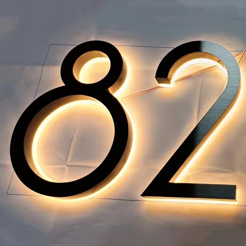 

Metal 3D LED House Number Light Outdoor Stainless Steel Lighted Letter Sign Logo Address Plaque Home Hotel Door Plate Waterproof