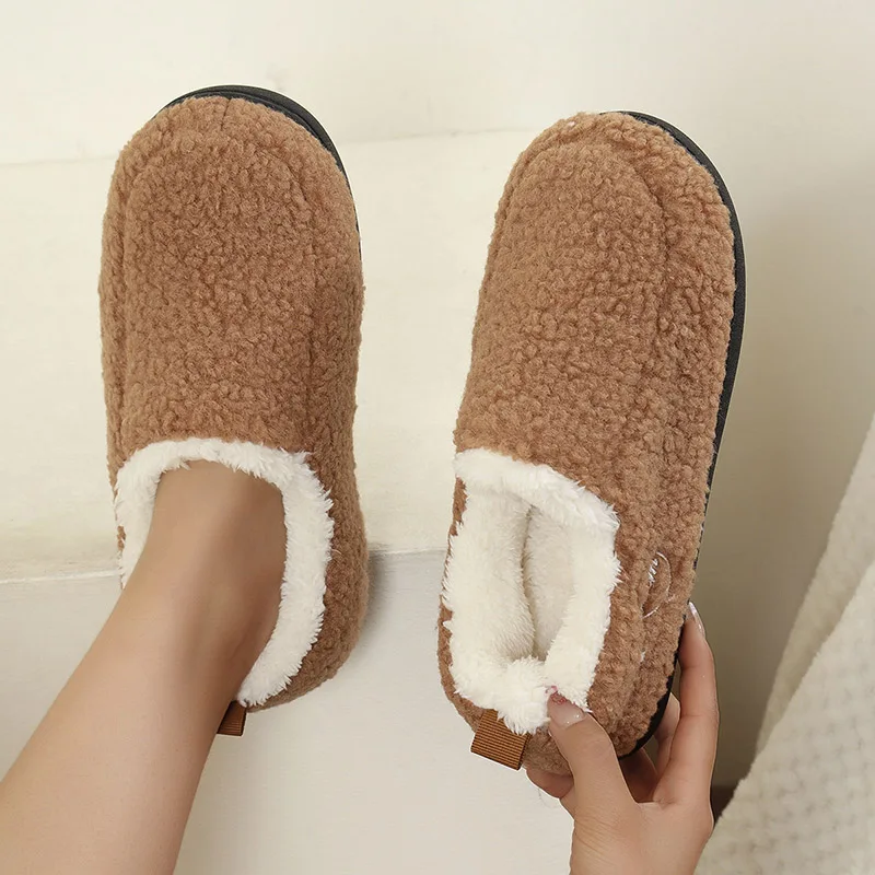 Casual Home Winter Slippers Women Light Slip-On Soft Sole Plush Slides Woman Wrap Heel Non-Slip Warm House Slippers for Couple image 3