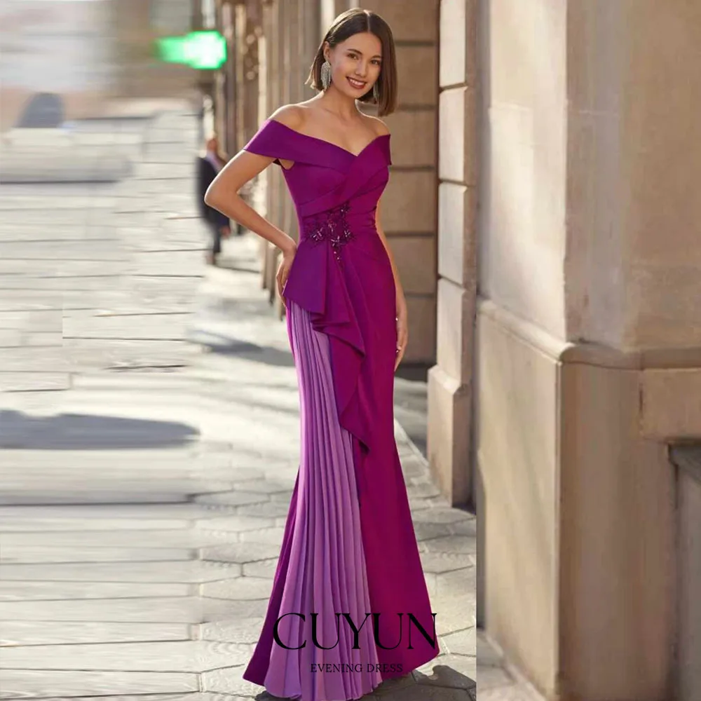 

CUYUN фиолетовое вечернее платье с v-образным вырезом и открытыми плечами, атласное элегантное платье русалки для выпускного вечера длиной до пола, платье de festa по индивидуальному заказу
