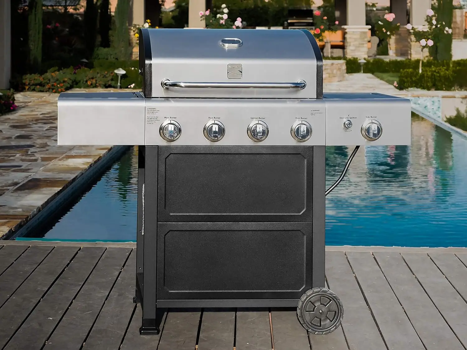 4-Burner Gas Grill with Side Burner, Outdoor BBQ Grill, Propane Gas Grill, Cast Iron Cooking Grates, Electronic, Customized