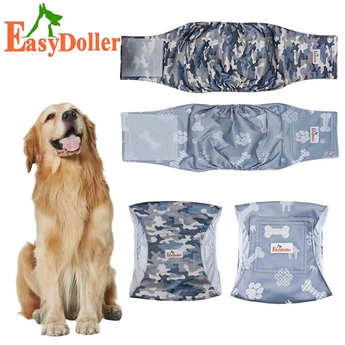 2 Pack Washable Male Dog Diaper Cloth Nappy Belly Band Wrap Reusable Pet Dogs Sanitary Panties Adjustable Size Puppy Diapers