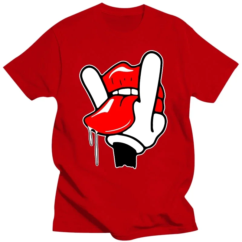 

New Cartoon Hand Licking Tongue 3D Printed T-shirt Lips Fun Cool Crazy Gift Shirt Round Neck Short-sleeved Style Quick-drying To