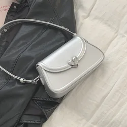 Y2K Silver Shouder  Bags for Women 2023 Fashion Luxury Brand Designer Handbags Love Buckle The Tote Small Purse Underarm Bag