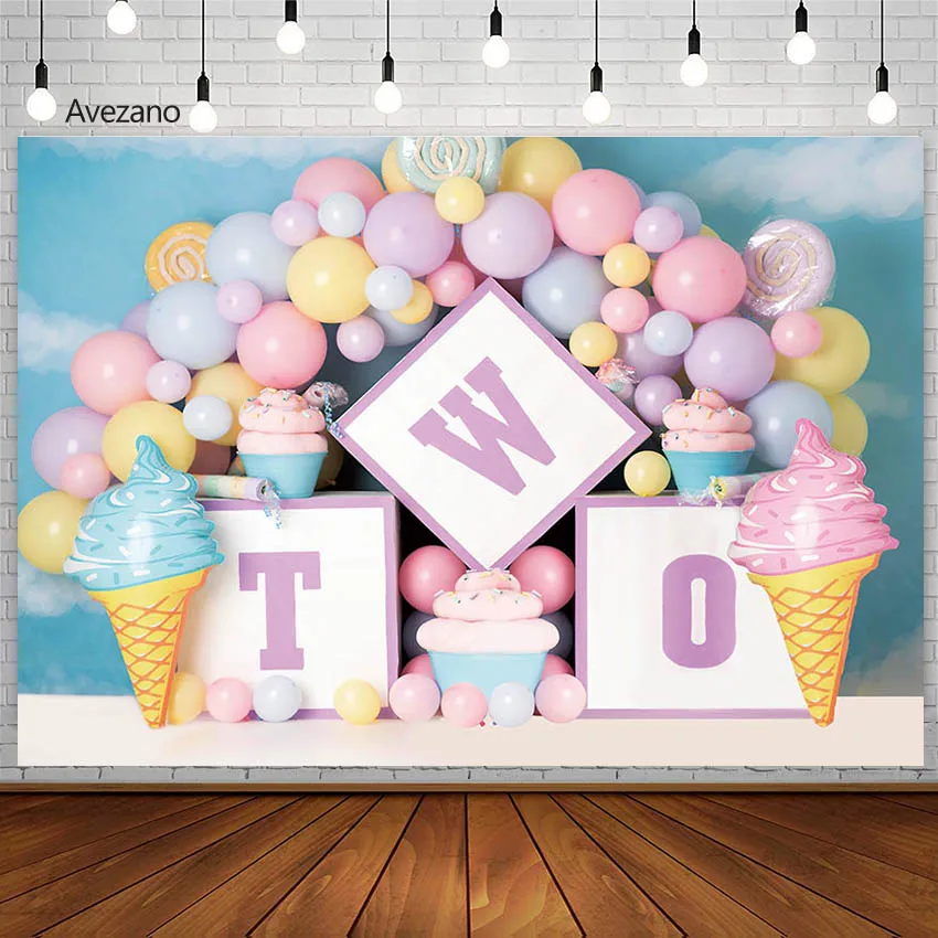 

Avezano Backgrounds Photography Color Balloon Pink Sweet candy Ice Cream Two Years Girl Birthday Party Background Decoration