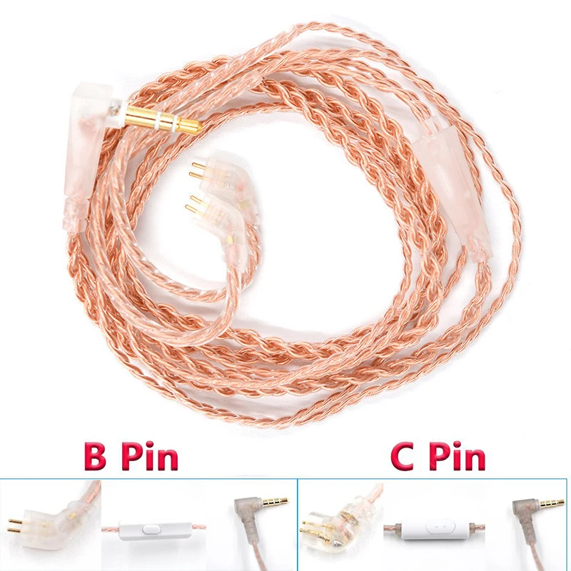 Earphones Cord 8 Strands Gold Silver & Copper Cube Mixed Upgrade Cable Headset Wire B/C Pin For KZ EDX PRO ZES ZEX PRO ZSX DQ6S