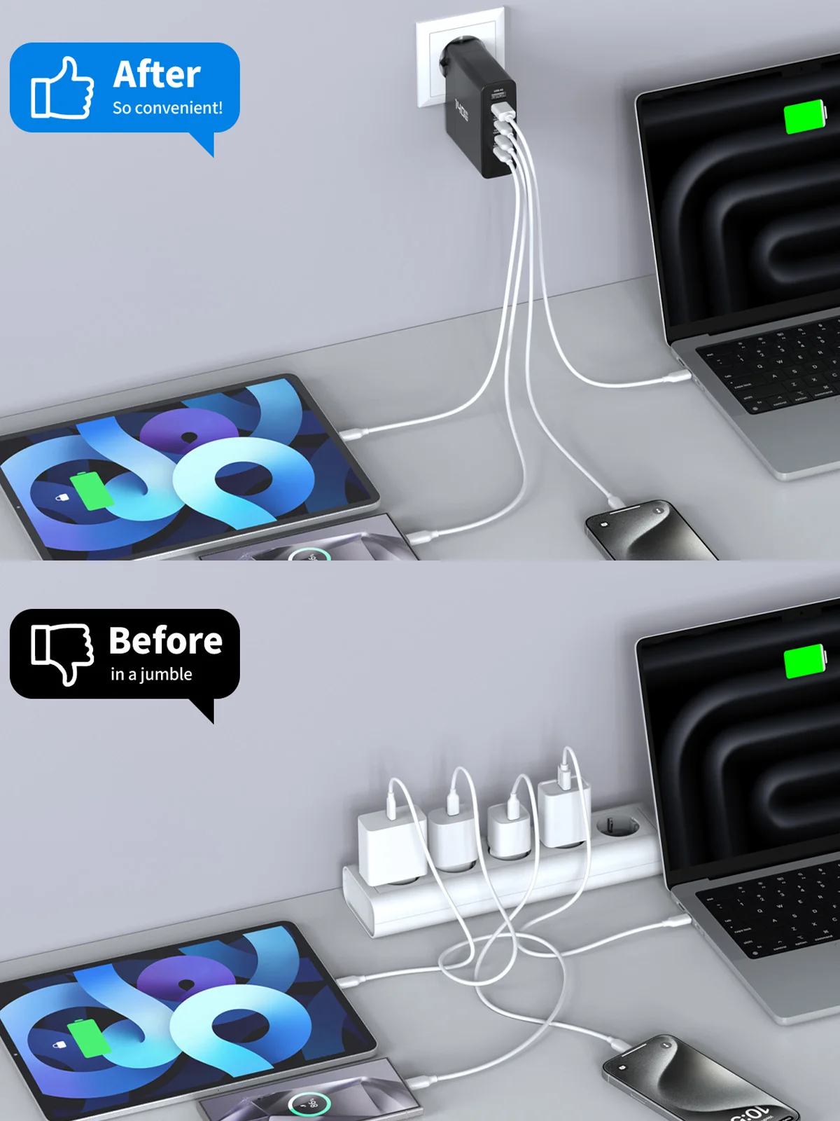 Insgesamt 140W 5-Port GaN USB-C-Ladegerät mit Display, max. 100W USB-Laptop-Ladegerät kompatibel mit MacBook Pro/Air, für iPhone