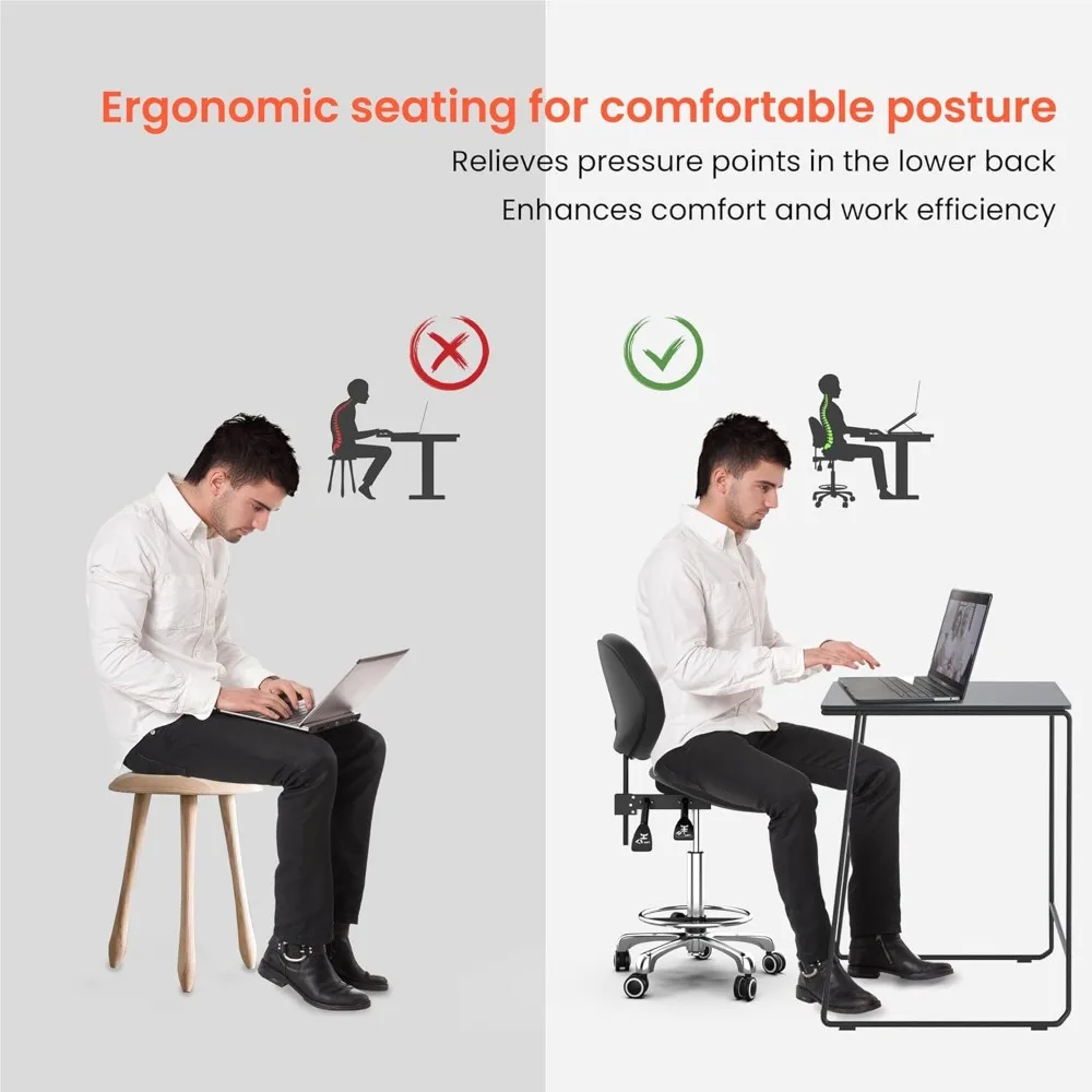 Taburete TASALON con soporte para la espalda, taburete ergonómico ajustable con ruedas, taburete giratorio para corte de salón, cocina y salón