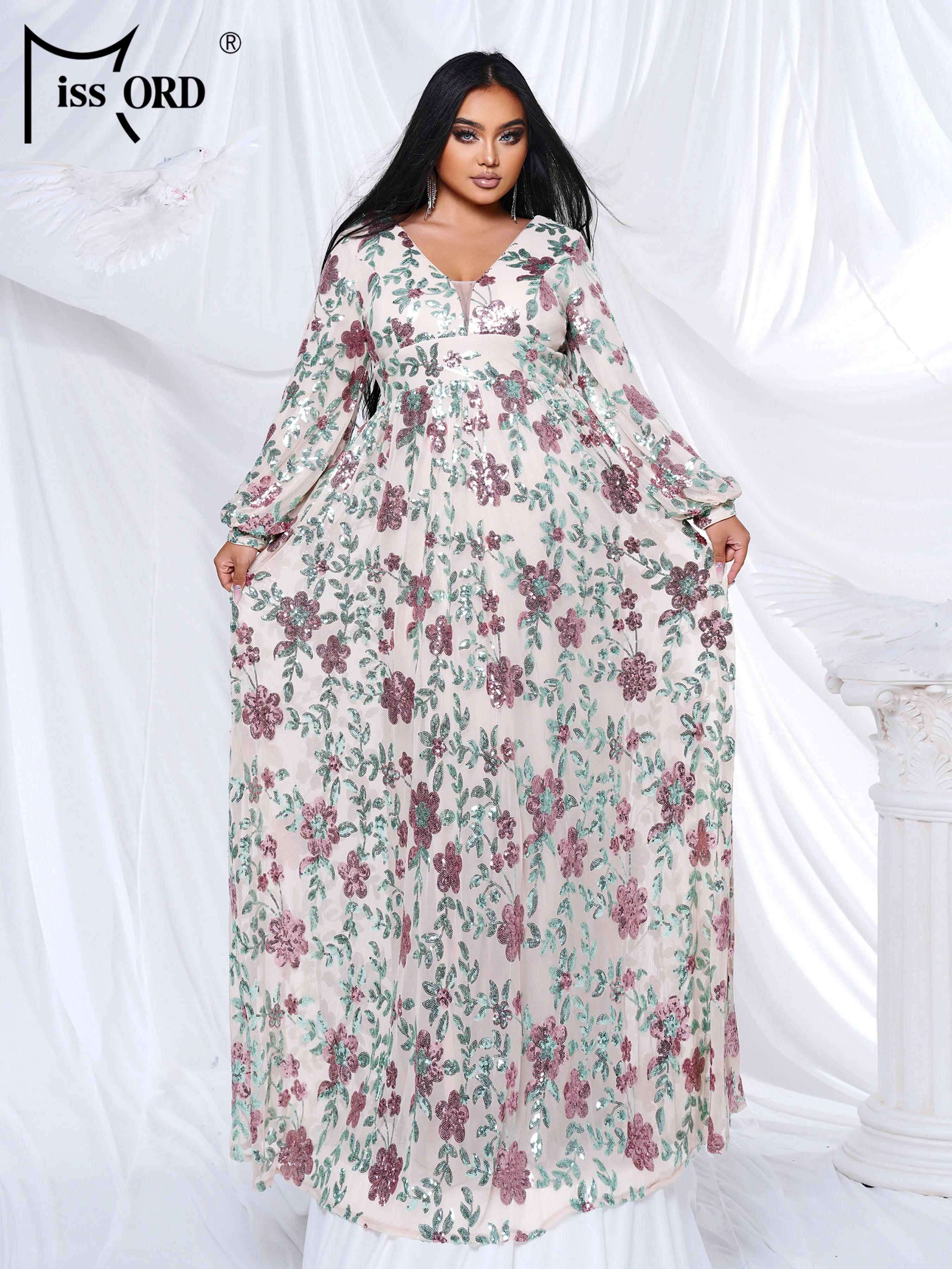 

Missord Plus Size Floral A Line Evening Gown Formal Occasion Large Prom Party Elegant Beautiful Women's Dress