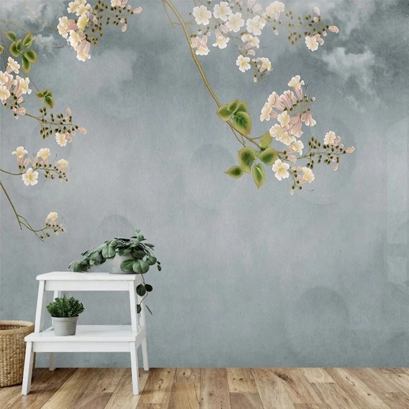 

MU8420 Elegant Floral Wall Mural Hand-Painted Vintage Flower Wallpaper Wall Decor Background for Living Room Bedroom Kitchen