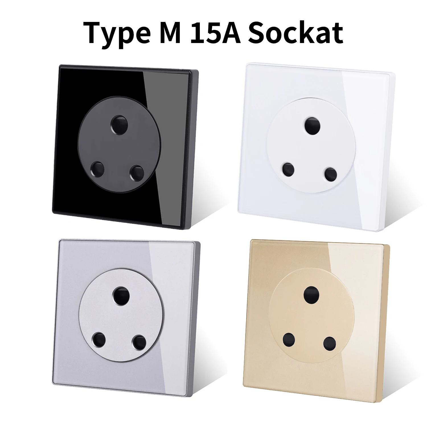 Type M 15A Wall Socket 86x86 Tempered Glass Panel Fits Square Back Box Electrical Power Outlet for Home Indoor Use