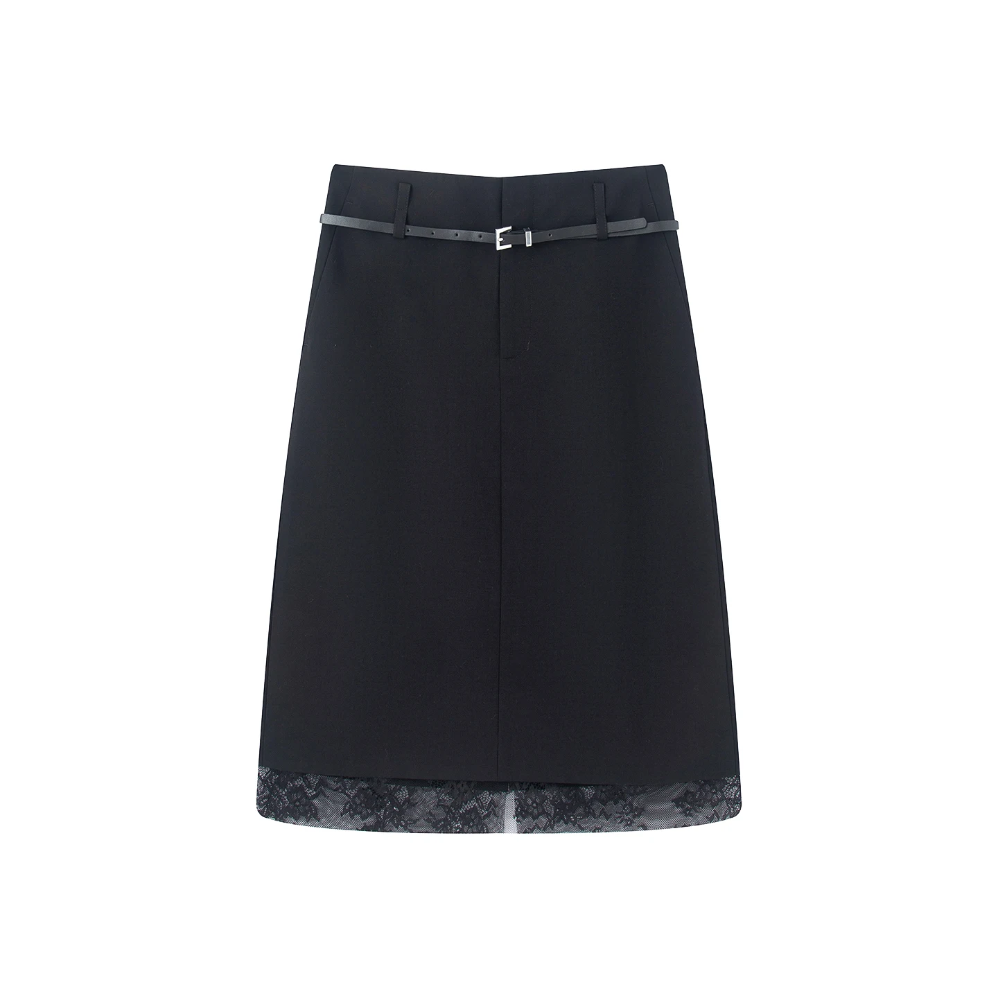 

Женская юбка А-силуэта средней длины с высокой талией, кружевными вставками и разрезом, весна 2026, модная, с эффектом похудения