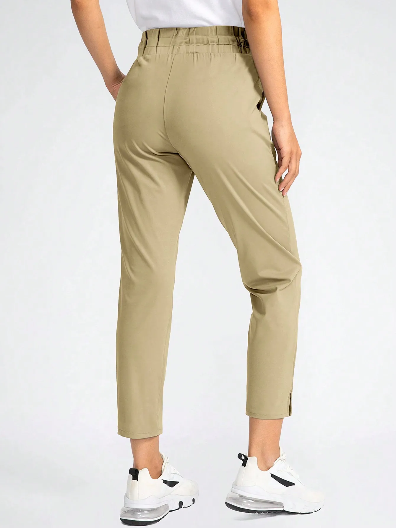 Women Loose Pockets Casual Elastic Waist Straight Pants Drawstring Solid Color Female All-Match Long Trousers New