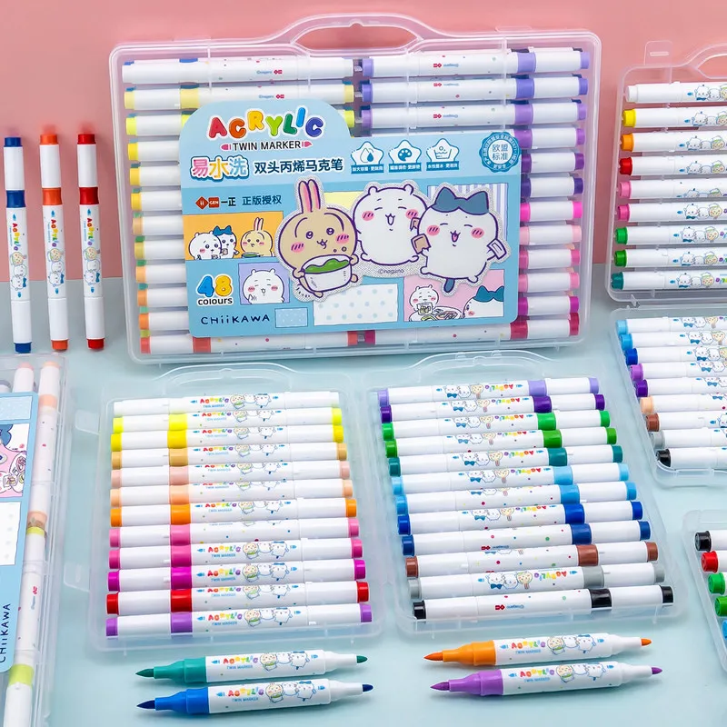 48本入り-チイカワ-ダブルヘッドマーカー-洗える-学生用-水彩ペン-水に強い-学校用品。