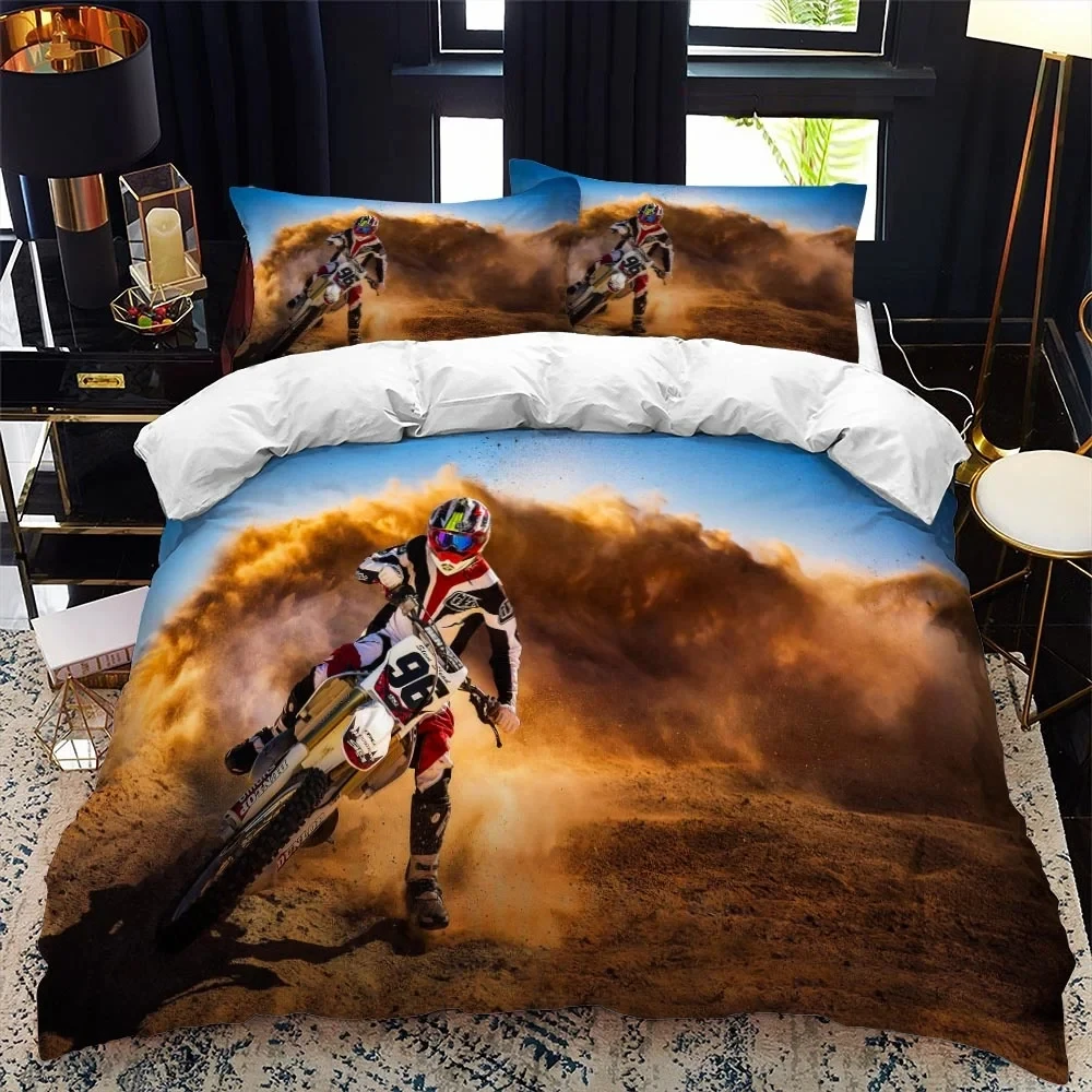 Imagem -04 - Motocicleta Fire Print Capa de Edredão com Fronha Colcha do Menino Conjunto de Cama de Luxo Motocross Têxtil do Quarto