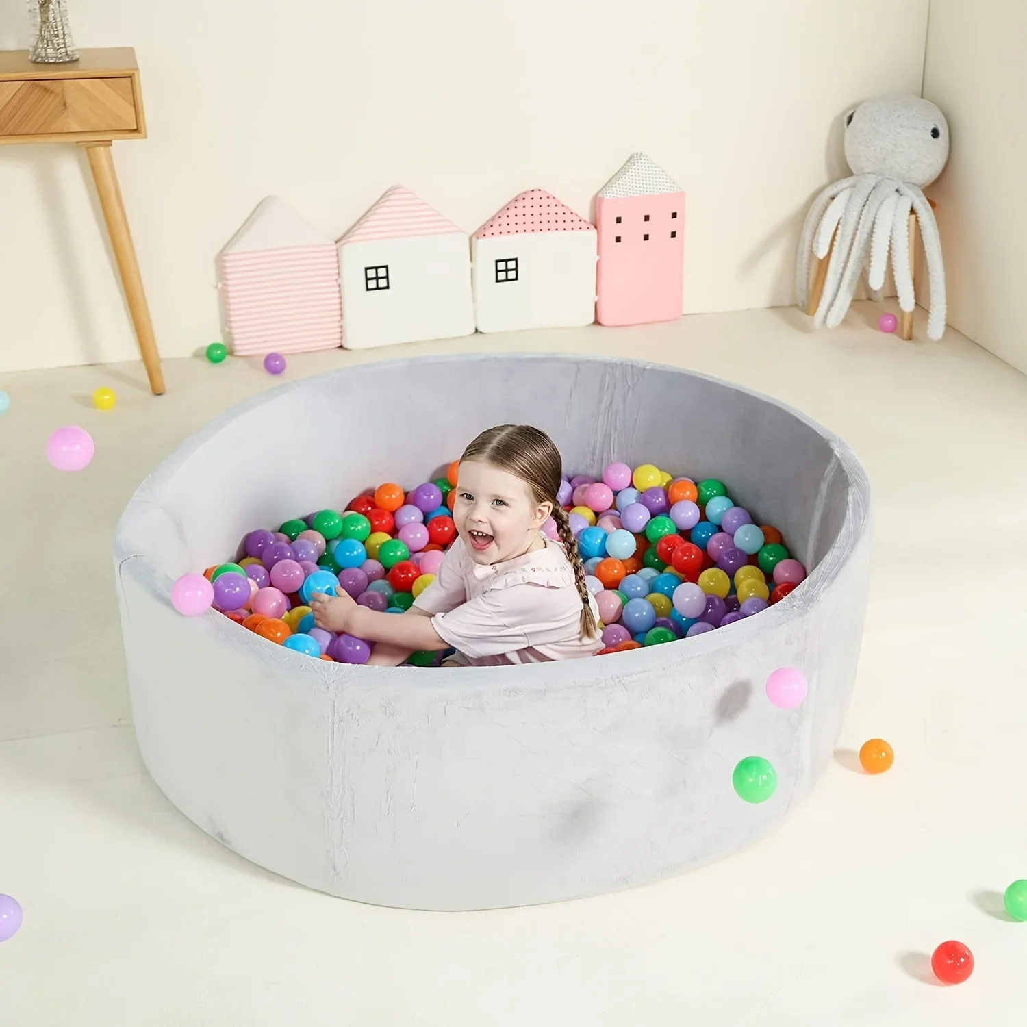 1pc crianças bola pit 89.99 cm grande esponja macia cercadinho interno com bolha jogo cerca dobrável armazenamento texturizado aperto seguro não tóxico