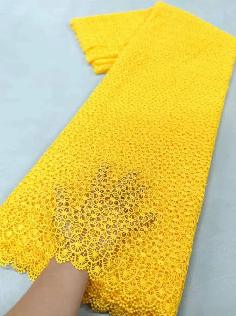 5Yards/Lot Wonderful Yellow African Water Soluble Guipure Lace Fabric Mesh Flower Style Embroidery For Dressing AB1