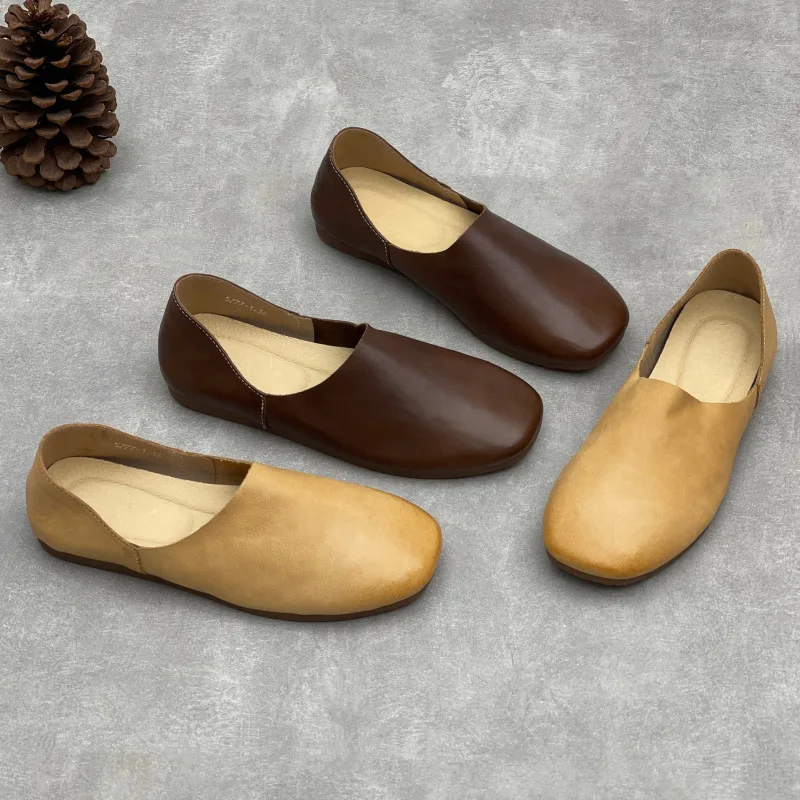 Retro water-washed cowhide low-top casual women's shoes soft flat-bottom genuine leather casual shoes