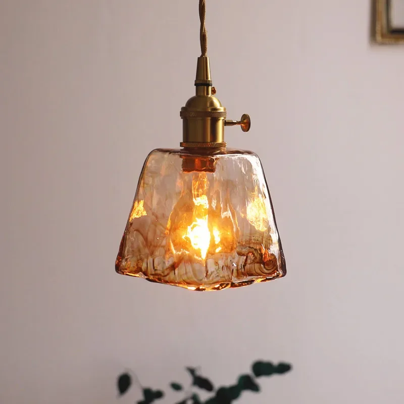 

Retro Retro Bedroom Bedside Lamp Creative Three Head Restaurant Homestay Bar Porch Clothing Store Brass Glass Chandelier