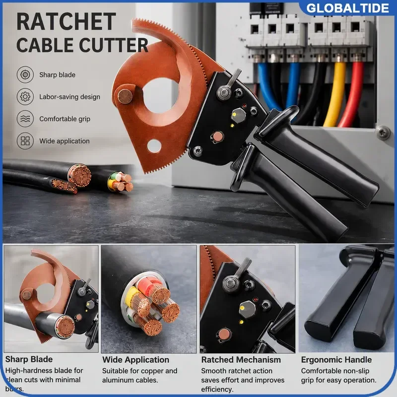 Ratchet Cable Cutter 300mm2 Cu Alu Electrical Wire Cutting Pliers Heavy Duty Scissors for Thick Copper Aluminum Wire Breaker