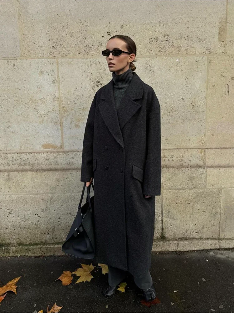 Mode Frauen Winter Mäntel Casual Lose Revers Zweireiher Lange Jacke Herbst Winter Elegante Warme Straße Outer 2025, Neue