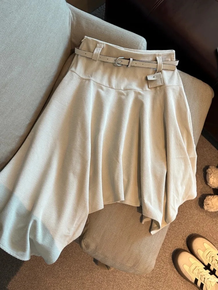 

Вельветовая асимметричная юбка в стиле ретро для женщин с высокой талией и поясом, пикантная девушка, осень-зима Faion Ci Walk, подставка