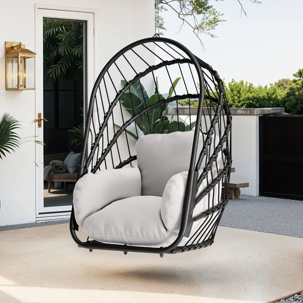 

Hanging Egg Chair Patio Wicker Rattan Egg Shaped Swing Chair Outdoor Backyard