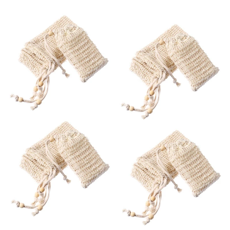 

120 Pack Natural Sisal Soap Bag Exfoliating Soap Saver Pouch Holder With Wooden Beads