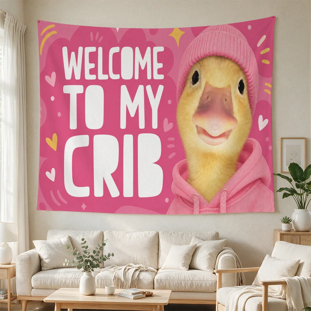 Cute Yellow Duck Nursery Wall Hanging Welcome To My Crib Baby Room Decor Pink Watercolor Nursery Art