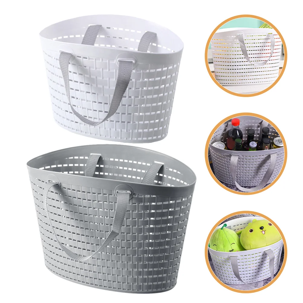 

2 Pcs White Grey Plastic Laundry Basket Shower Basket Storage Baskets Clothes Holder Laundry Dorm Multi Purpose ganizer