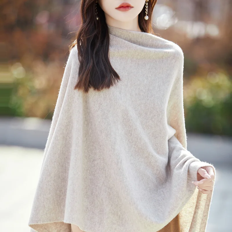 100% Australian wool women's new shawl solid color knitted fashionable casual women's pullover wool shawl spring/summer style