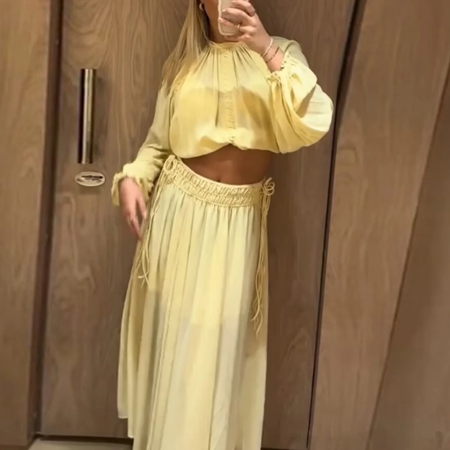 Ele Lantern Sve irt Donna Faionable Versatile Personali Semplice Aosphere Top Fibra di poliestere Lungo Sve roun...