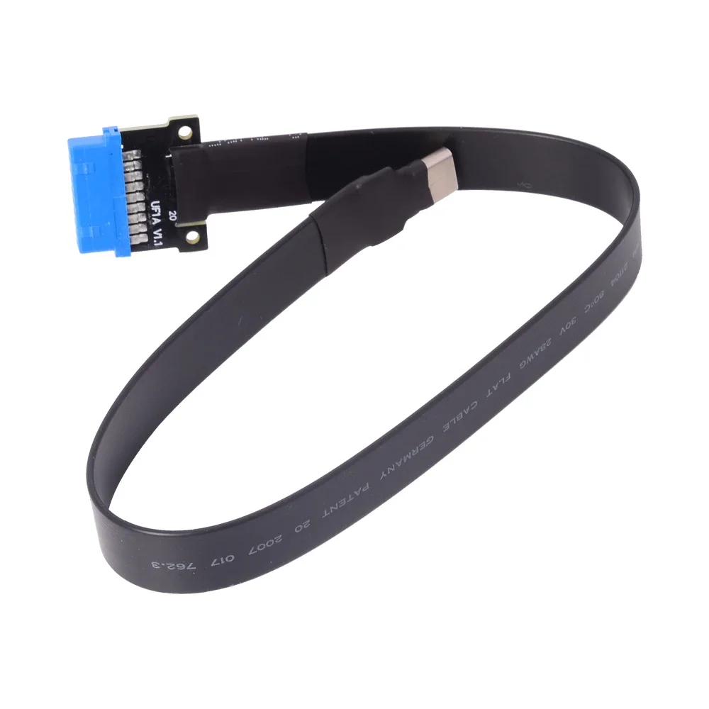 USB 3.0 Type-C Female To Internal Mainboard Type-E Male 19p/20P Blue Ribbon FPC Flat Extension Cable With IC ITX/ATX PC Extender