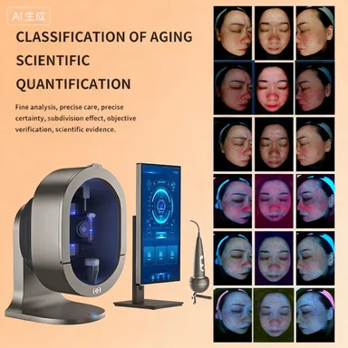 Urządzenie do analizy skóry z funkcją pełnego rozpoznawania twarzy, szczegółowy raport o starzeniu i zmarszczkach, system zarządzania danych i marketingu.